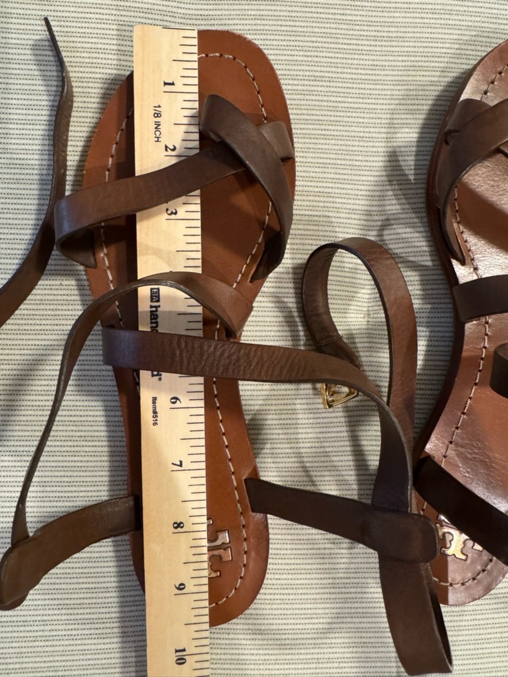 Tory Burch Sandals Womens 7 Patos Strappy Brown Leather Toe Thong Flats Slip On - Picture 11 of 11